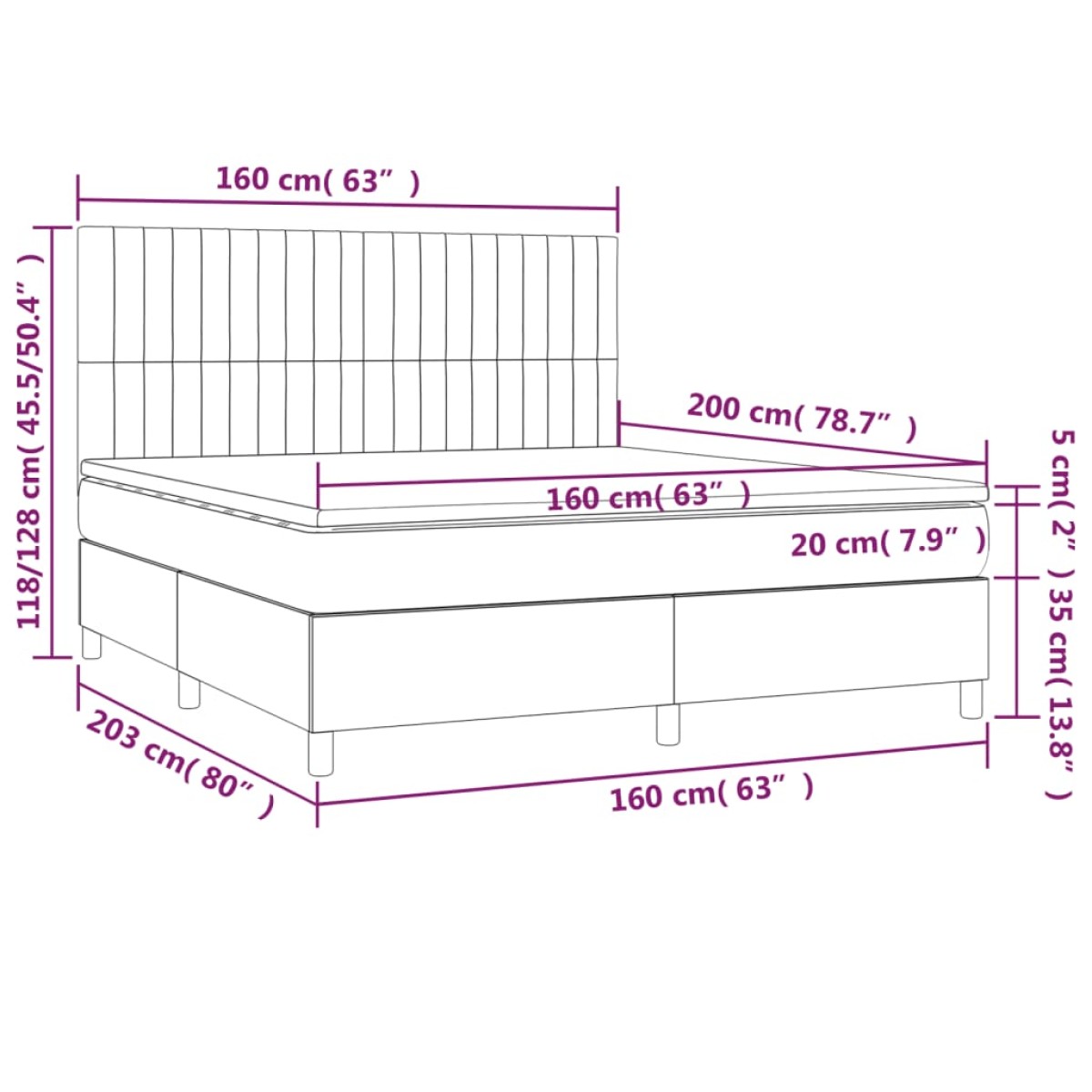 vidaXL Κρεβάτι Boxspring με Στρώμα Σκούρο Γκρι 160x200 εκ Υφασμάτινο