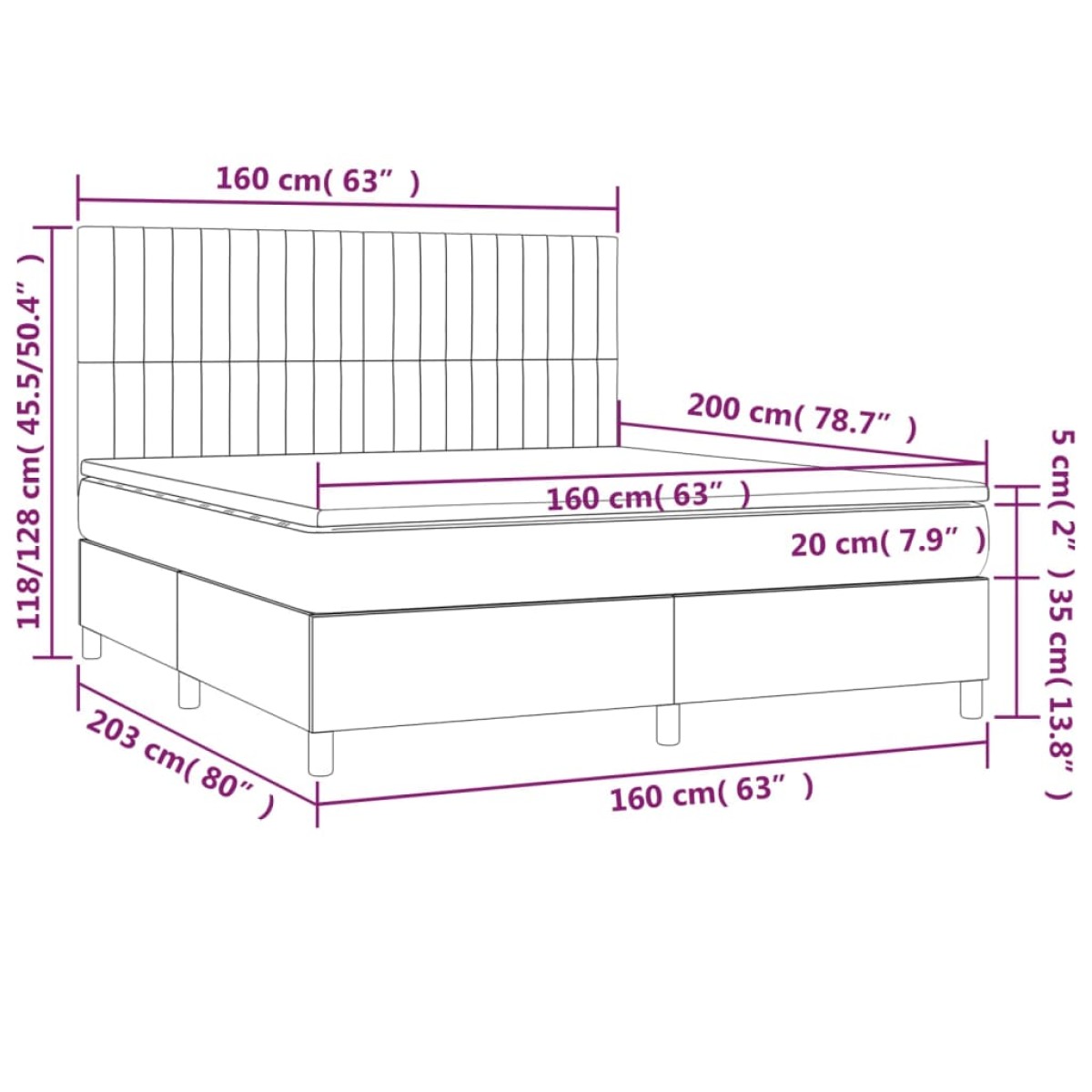 vidaXL Κρεβάτι Boxspring με Στρώμα Σκούρο Καφέ 160x200 εκ Υφασμάτινο