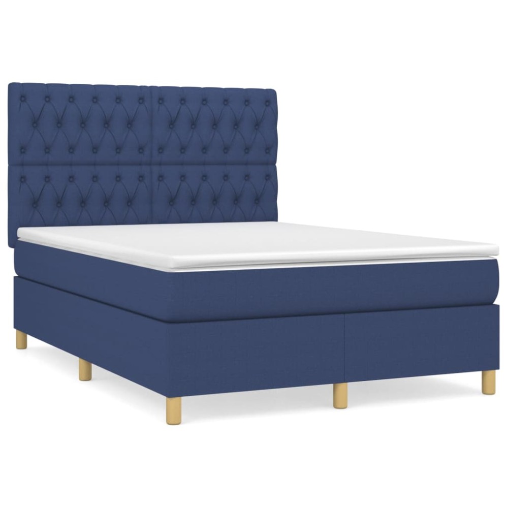 vidaXL Κρεβάτι Boxspring με Στρώμα Μπλε 140x200 εκ. Υφασμάτινο