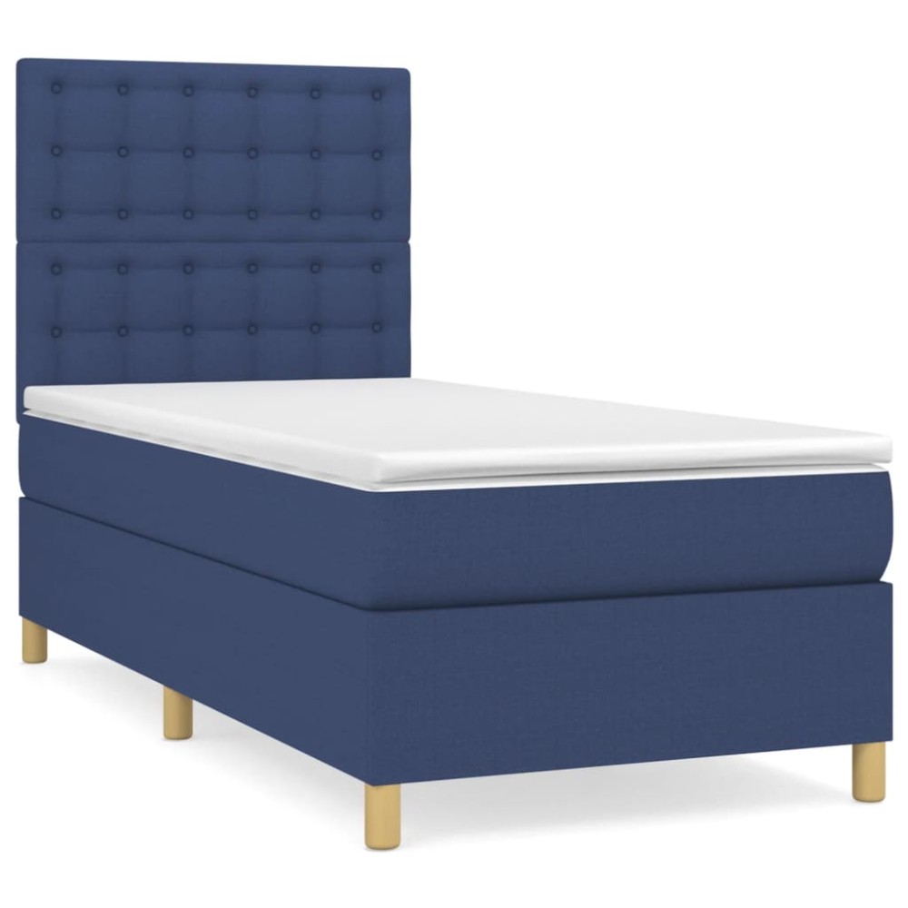 vidaXL Κρεβάτι Boxspring με Στρώμα Μπλε 90x190 εκ.Υφασμάτινο