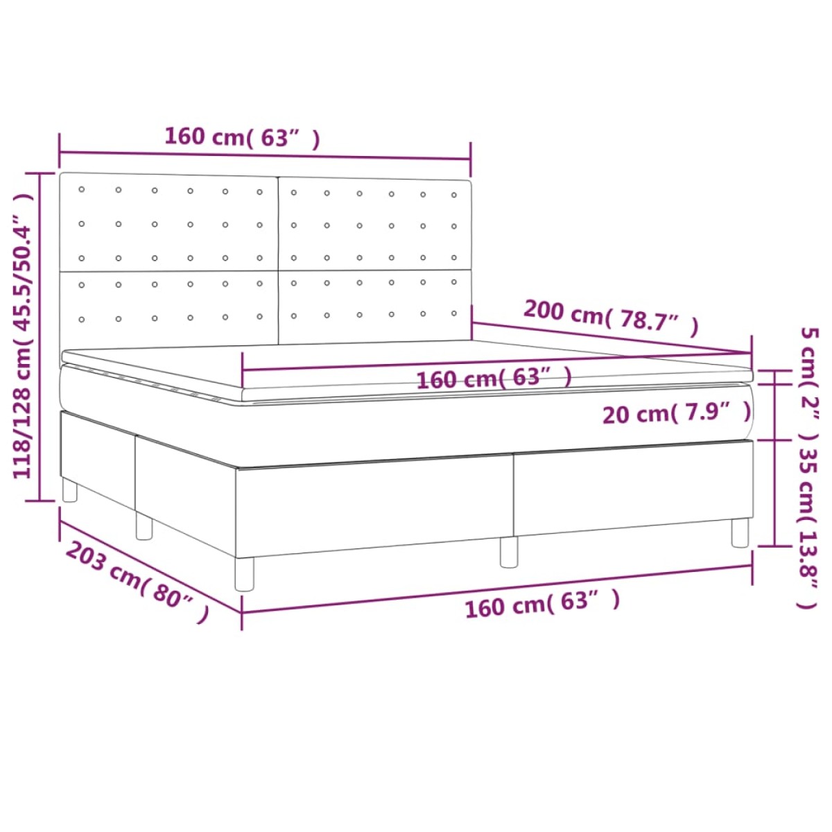 vidaXL Κρεβάτι Boxspring με Στρώμα Σκούρο Γκρι 160x200 εκ Υφασμάτινο