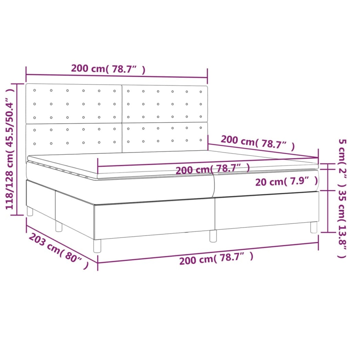 vidaXL Κρεβάτι Boxspring με Στρώμα Κρεμ 200x200 εκ. Υφασμάτινο