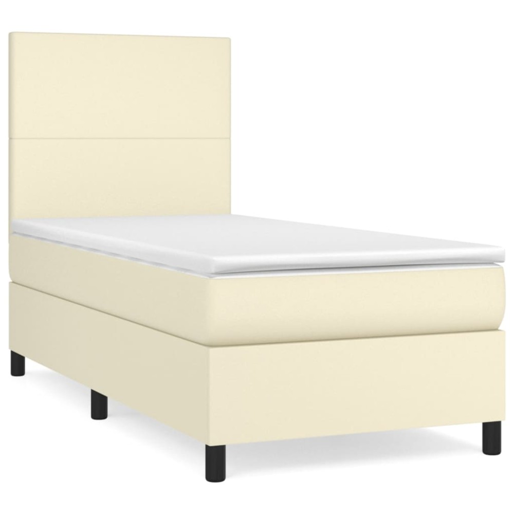 vidaXL Κρεβάτι Boxspring με Στρώμα Κρεμ 80 x 200 εκ. Συνθετικό Δέρμα