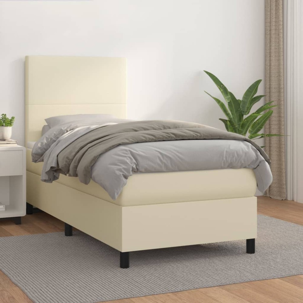 vidaXL Κρεβάτι Boxspring με Στρώμα Κρεμ 80 x 200 εκ. Συνθετικό Δέρμα