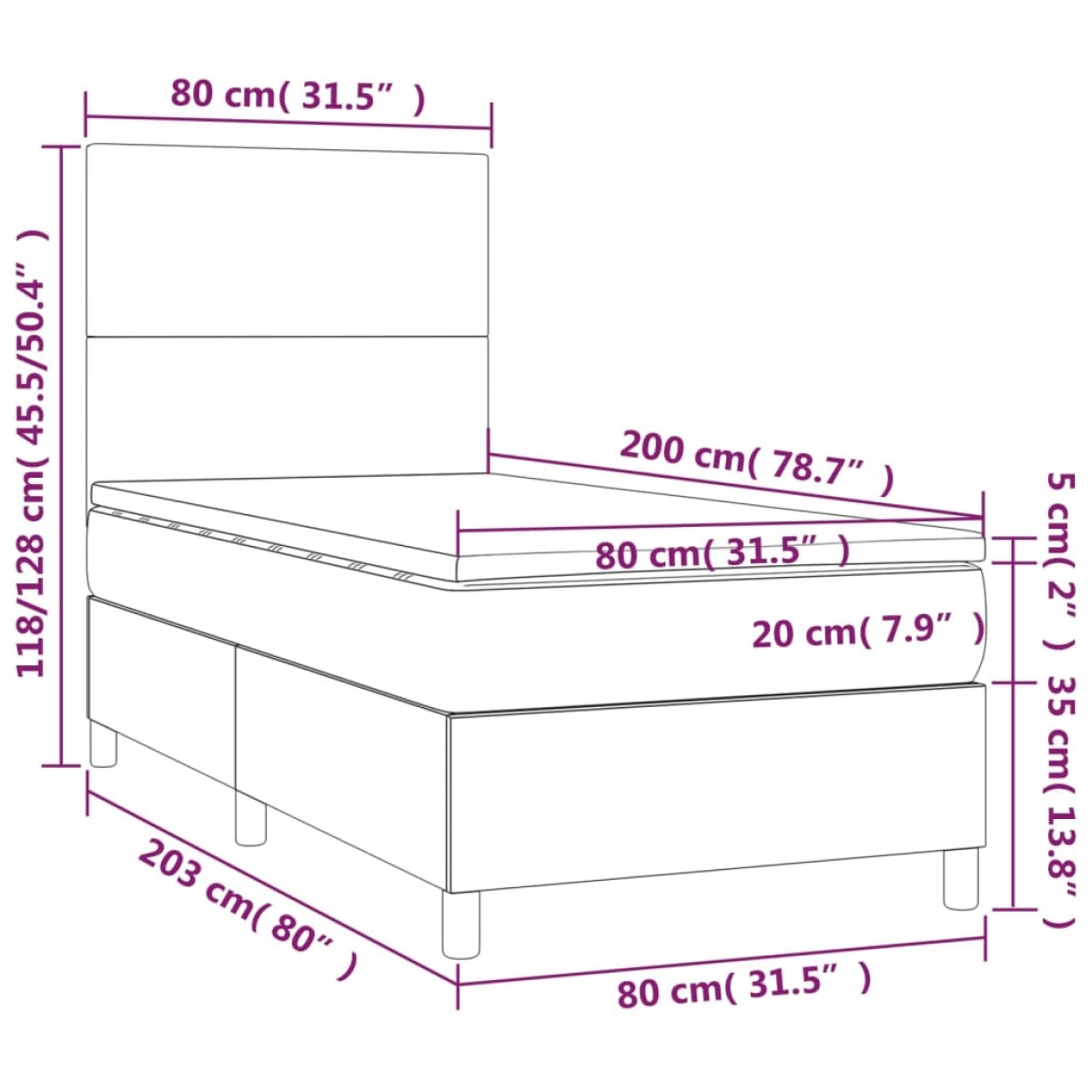 vidaXL Κρεβάτι Boxspring με Στρώμα Κρεμ 80 x 200 εκ. Συνθετικό Δέρμα