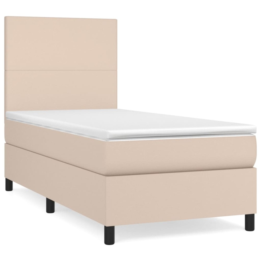 vidaXL Κρεβάτι Boxspring με Στρώμα Καπουτσίνο 90x190εκ.από Συνθ. Δέρμα