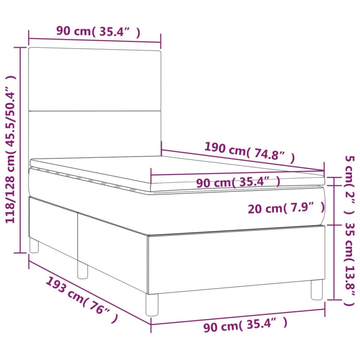 vidaXL Κρεβάτι Boxspring με Στρώμα Καπουτσίνο 90x190εκ.από Συνθ. Δέρμα
