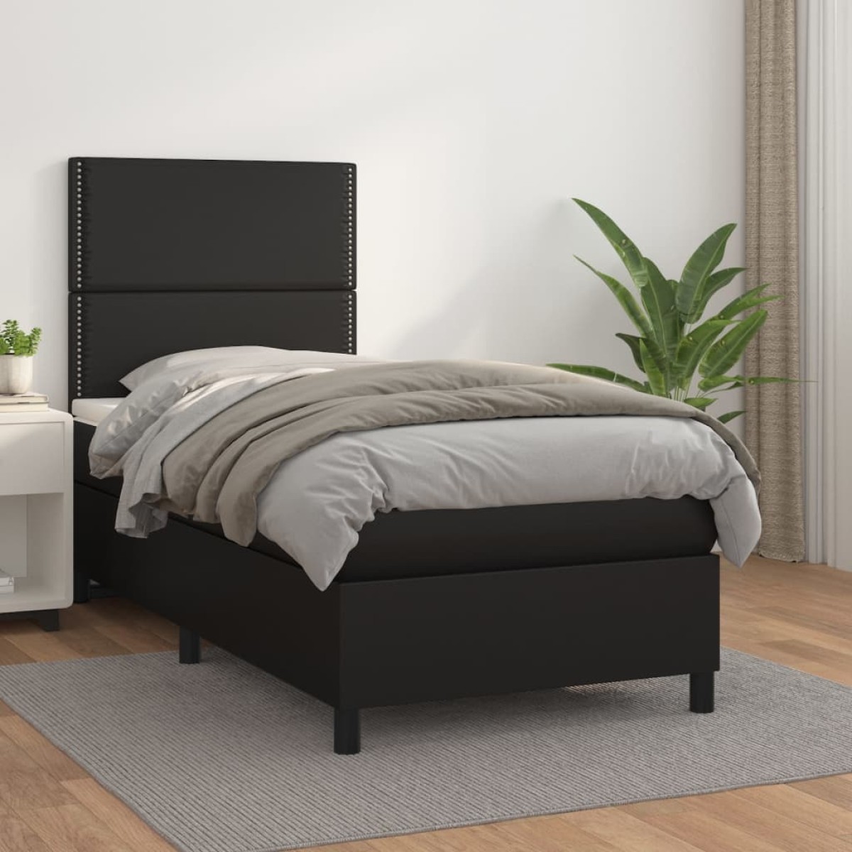 vidaXL Κρεβάτι Boxspring με Στρώμα Μαύρο 100x200εκ.από Συνθετικό Δέρμα