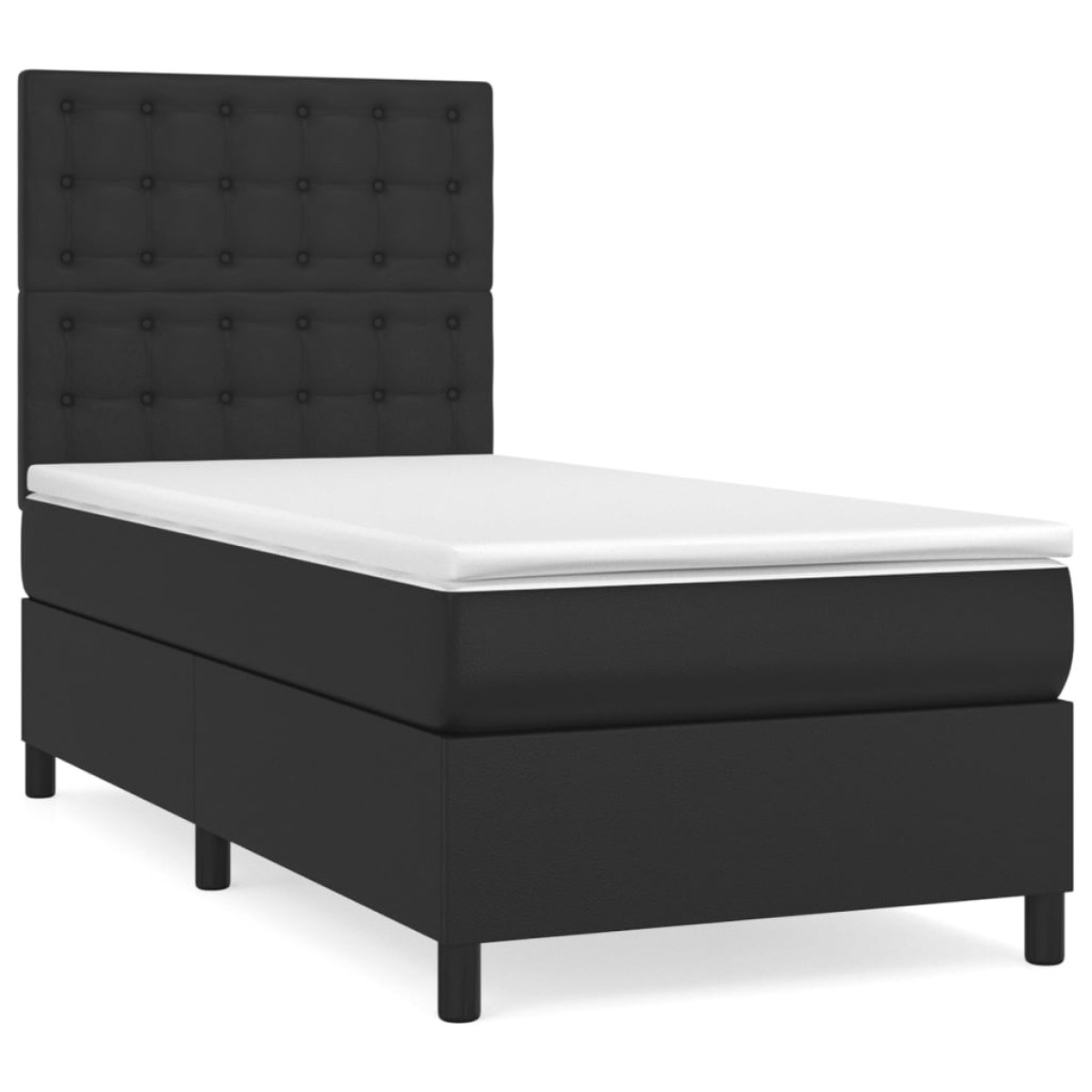 vidaXL Κρεβάτι Boxspring με Στρώμα Μαύρο 90x190εκ. από Συνθετικό Δέρμα