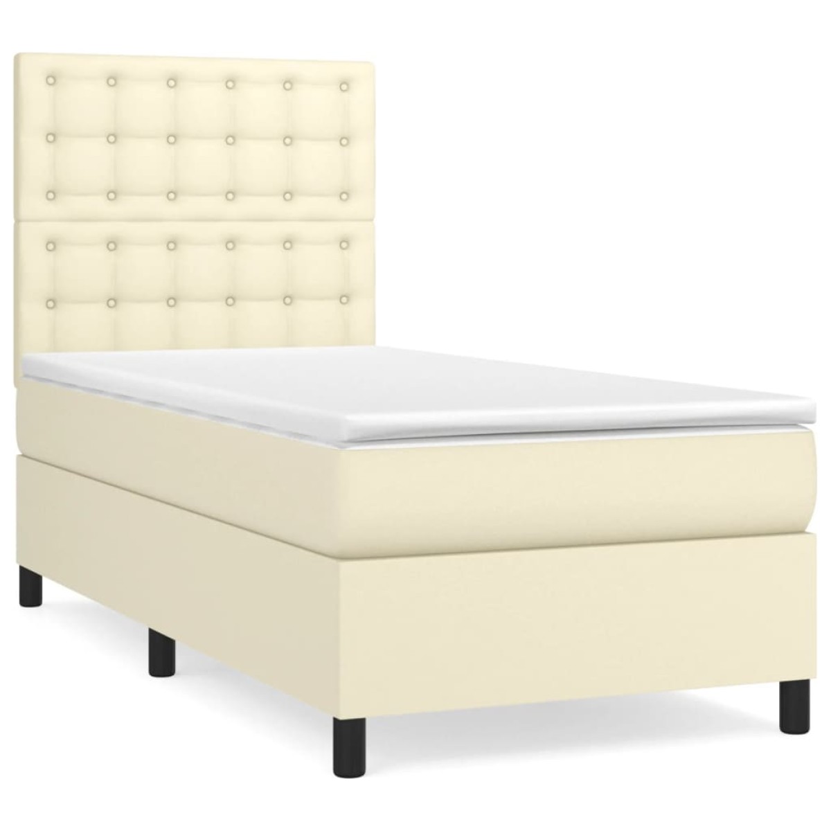vidaXL Κρεβάτι Boxspring με Στρώμα Κρεμ 90x200 εκ. από Συνθετικό Δέρμα