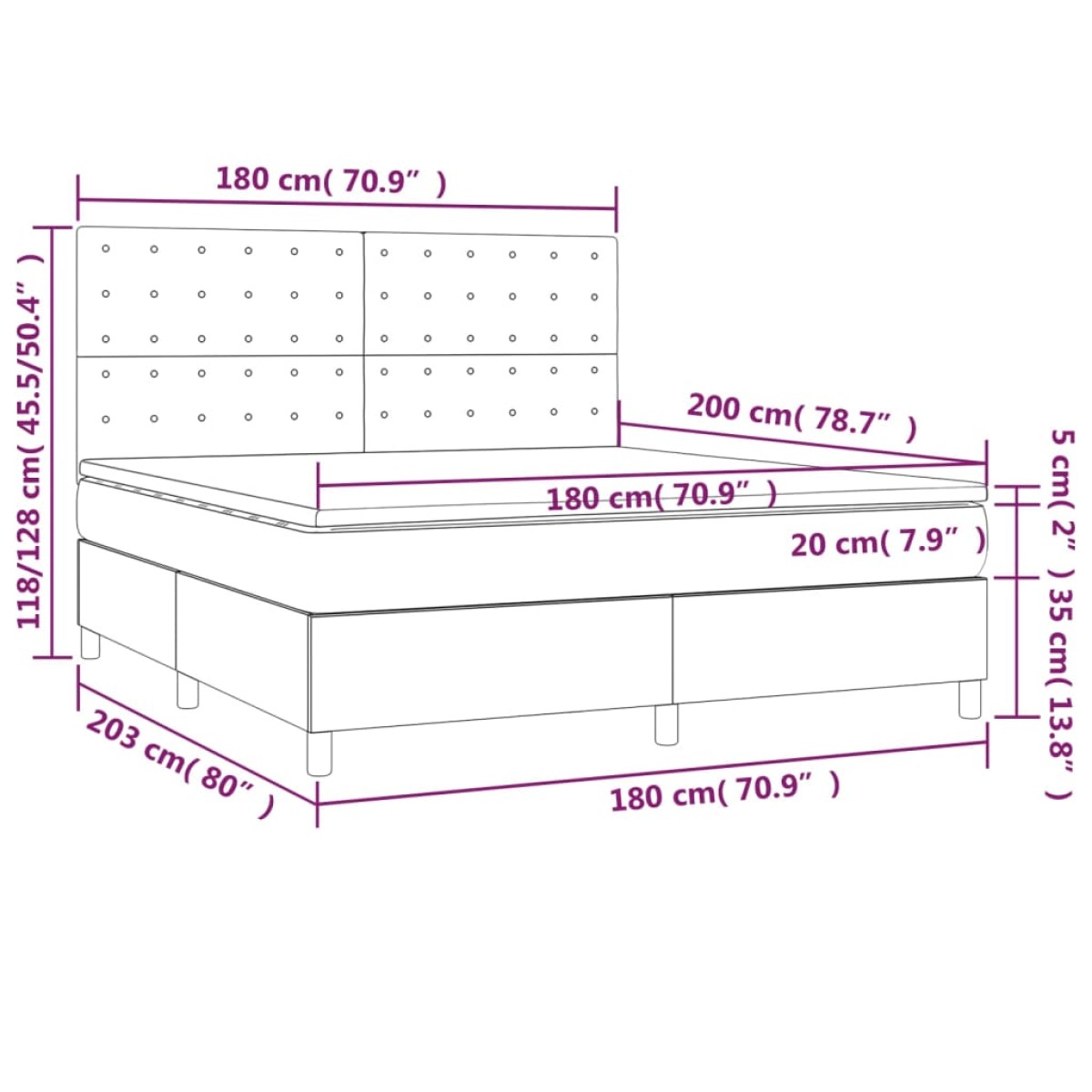 vidaXL Κρεβάτι Boxspring με Στρώμα Γκρι 180x200 εκ. Συνθετικό Δέρμα