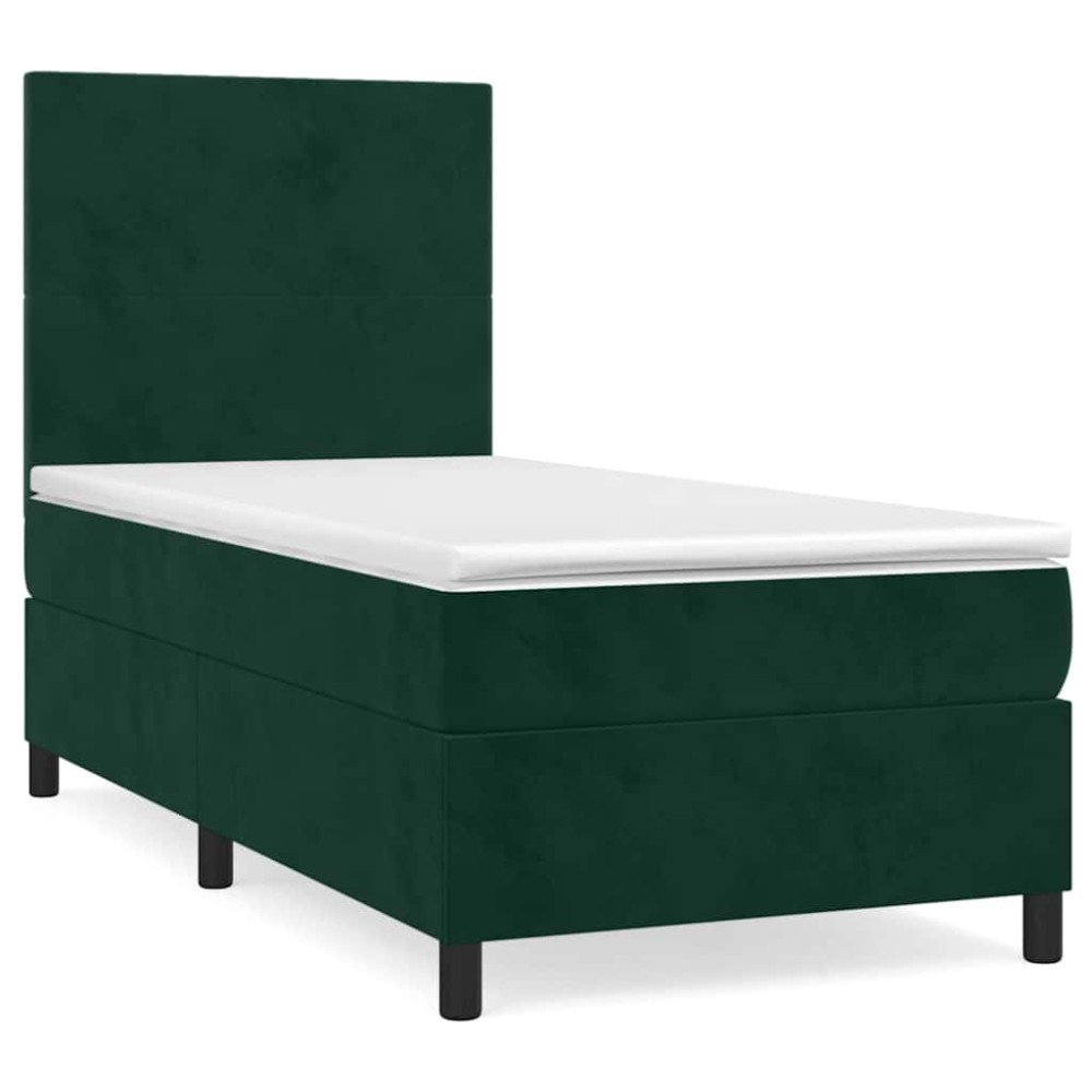 vidaXL Κρεβάτι Boxspring με Στρώμα Σκούρο Πράσινο 80x200 εκ. Βελούδινο