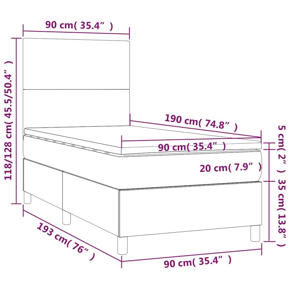 vidaXL Κρεβάτι Boxspring με Στρώμα Σκούρο Πράσινο 90x190 εκ. Βελούδινο