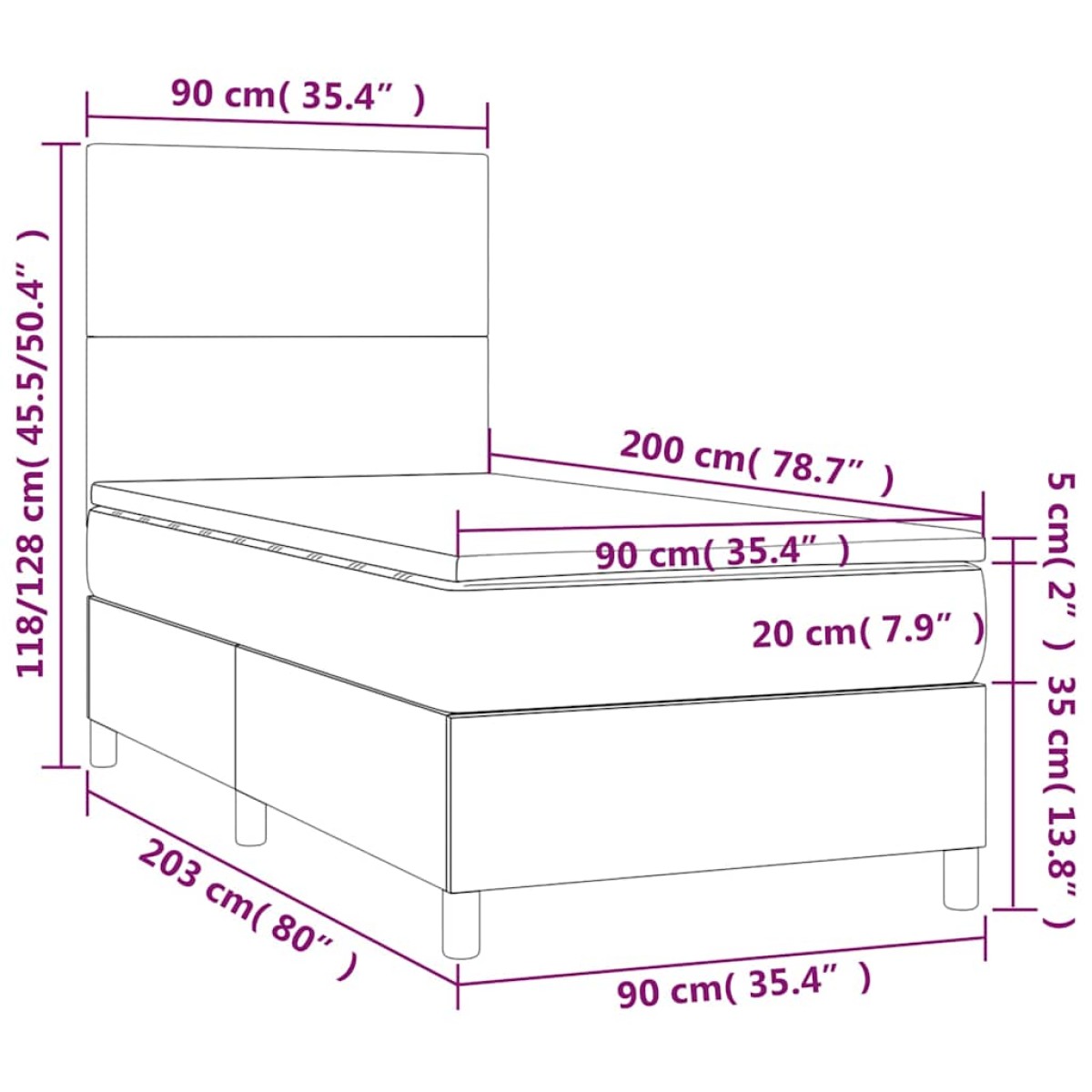 vidaXL Κρεβάτι Boxspring με Στρώμα Σκούρο Πράσινο 90x200 εκ. Βελούδινο