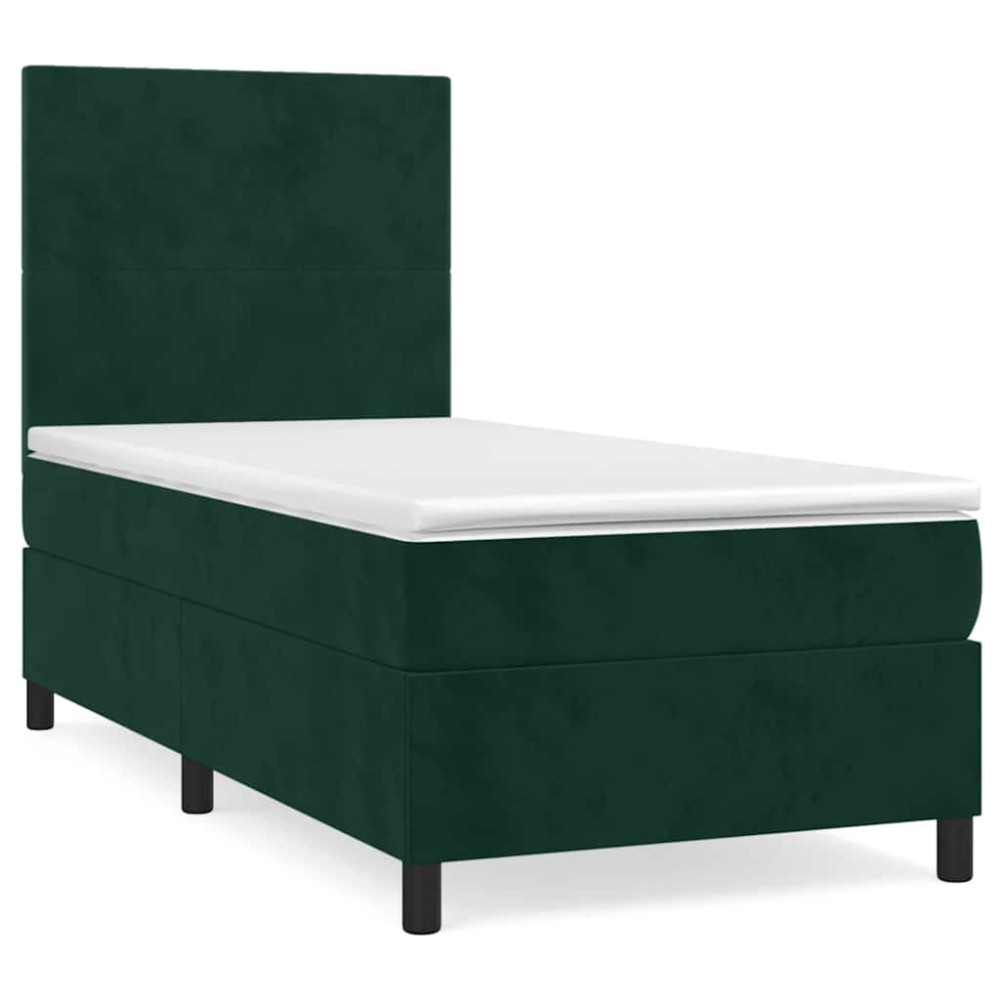 vidaXL Κρεβάτι Boxspring με Στρώμα Σκούρο Πράσινο 100x200εκ. Βελούδινο