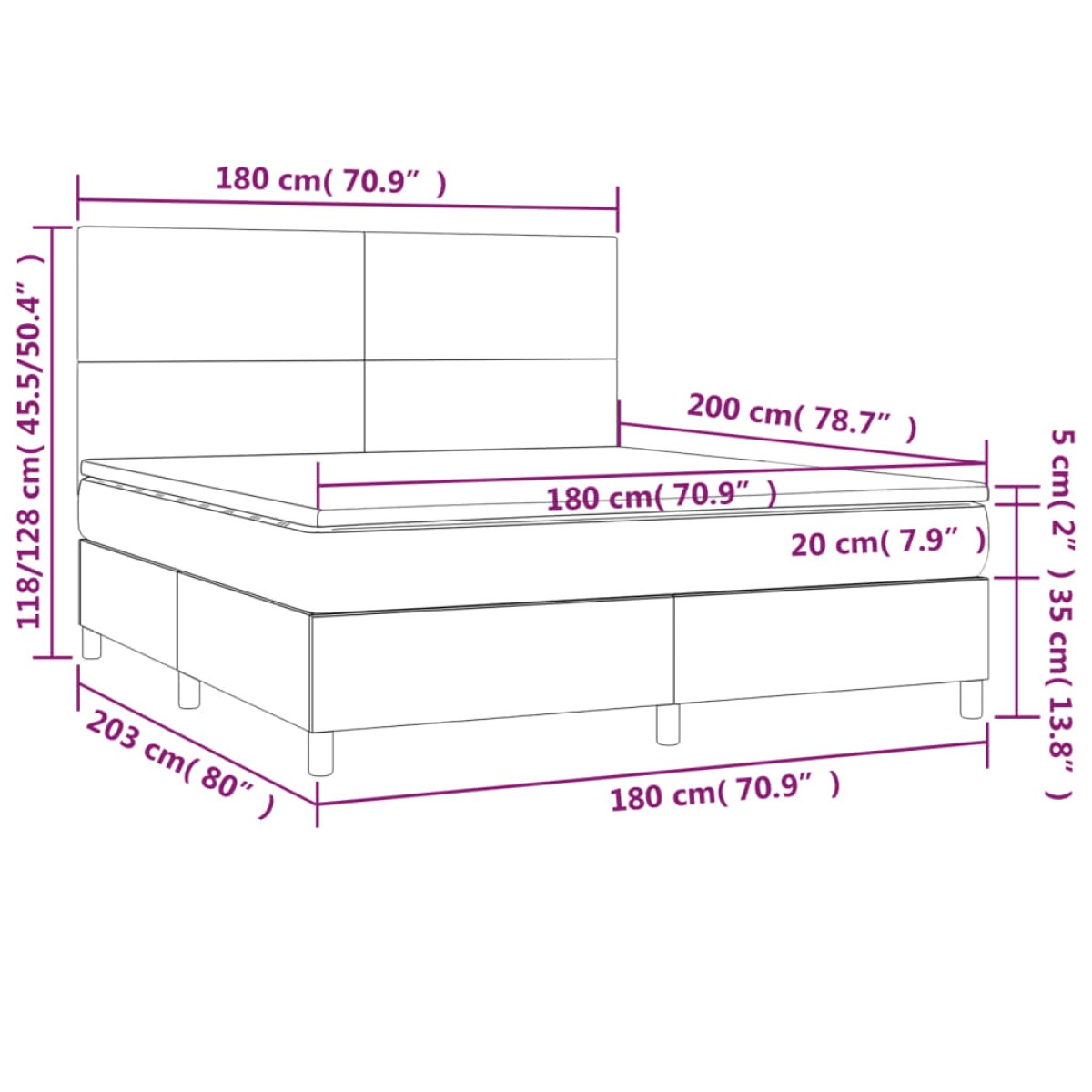 vidaXL Κρεβάτι Boxspring με Στρώμα Ανοιχτό Γκρι 180x200 εκ. Βελούδινο