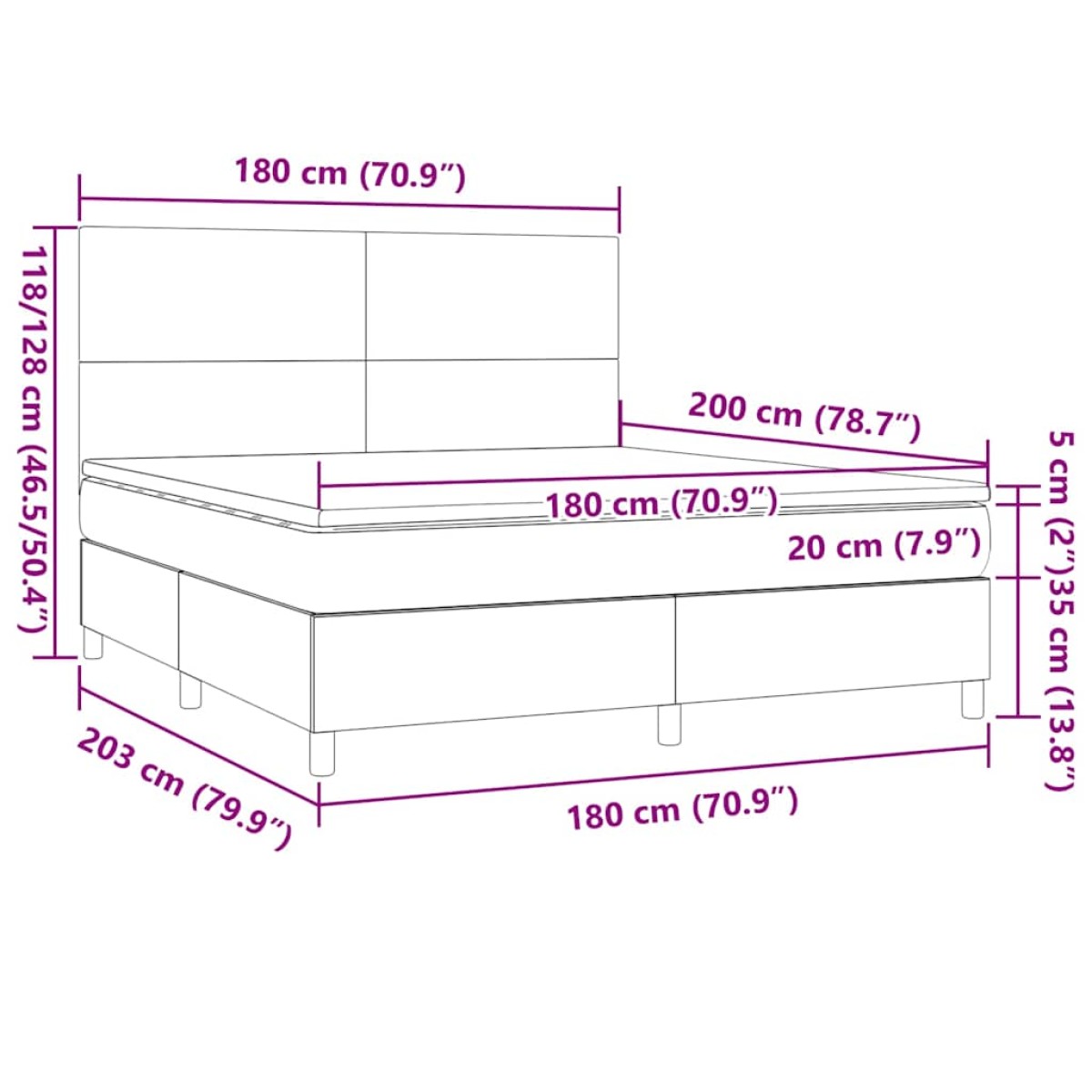 vidaXL Κρεβάτι Boxspring με Στρώμα Σκούρο Πράσινο 180x200εκ. Βελούδινο