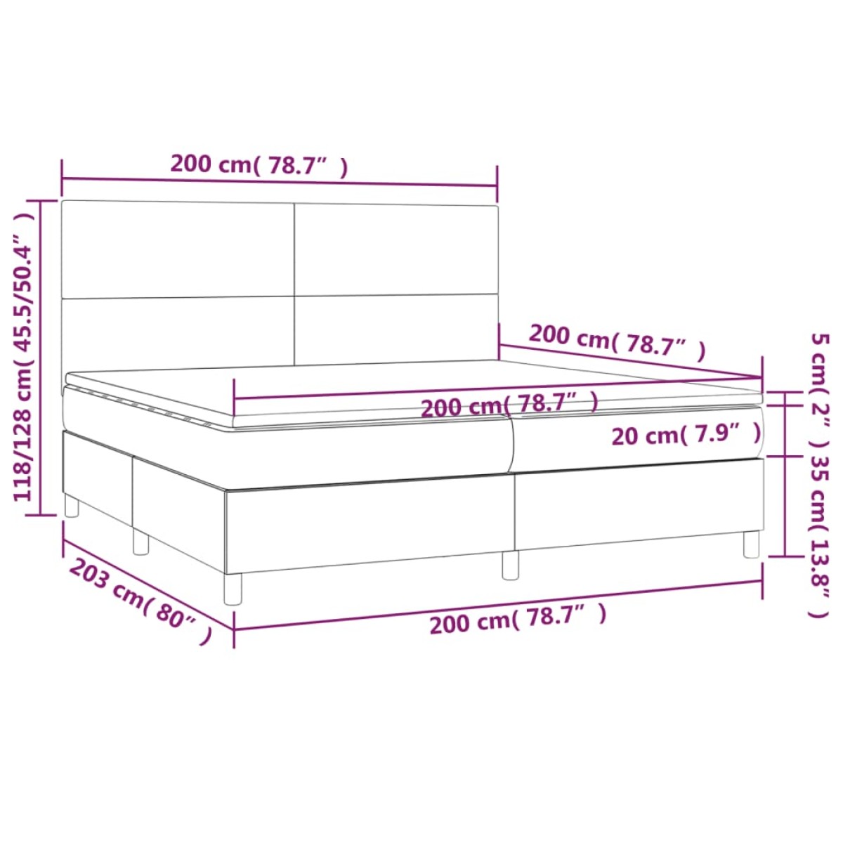 vidaXL Κρεβάτι Boxspring με Στρώμα Σκούρο Γκρι 200x200 εκ. Βελούδινο