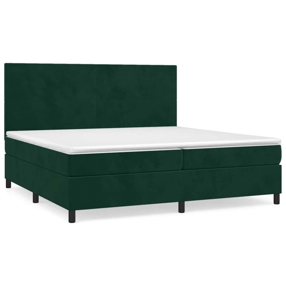 vidaXL Κρεβάτι Boxspring με Στρώμα Σκούρο Πράσινο 200x200εκ. Βελούδινο