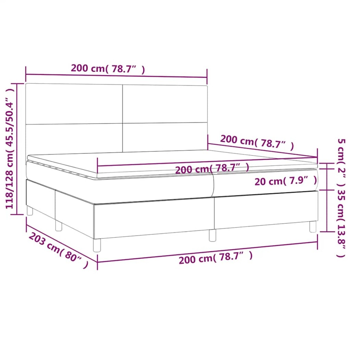 vidaXL Κρεβάτι Boxspring με Στρώμα Σκούρο Πράσινο 200x200εκ. Βελούδινο