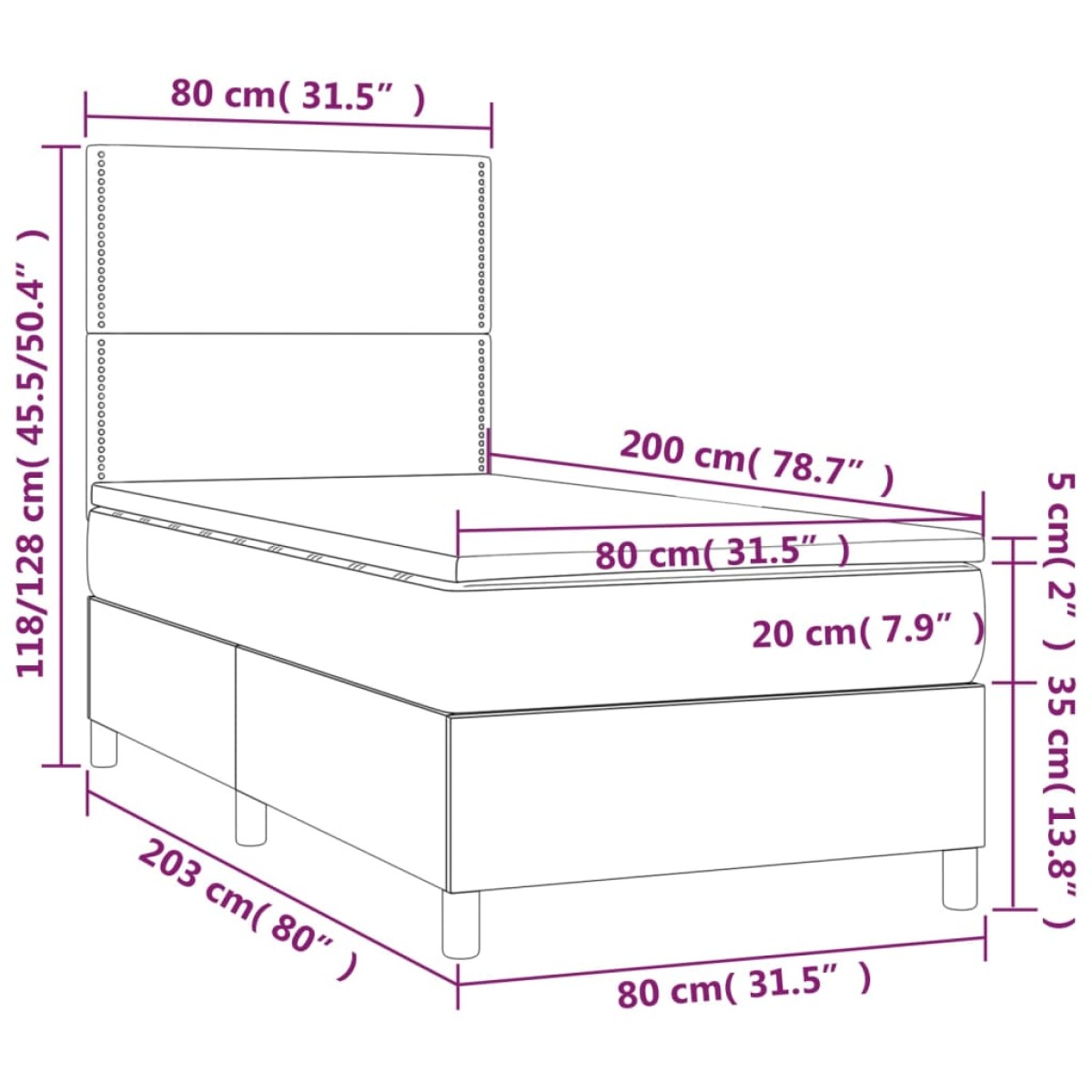 vidaXL Κρεβάτι Boxspring με Στρώμα Ροζ 80 x 200 εκ. Βελούδινο