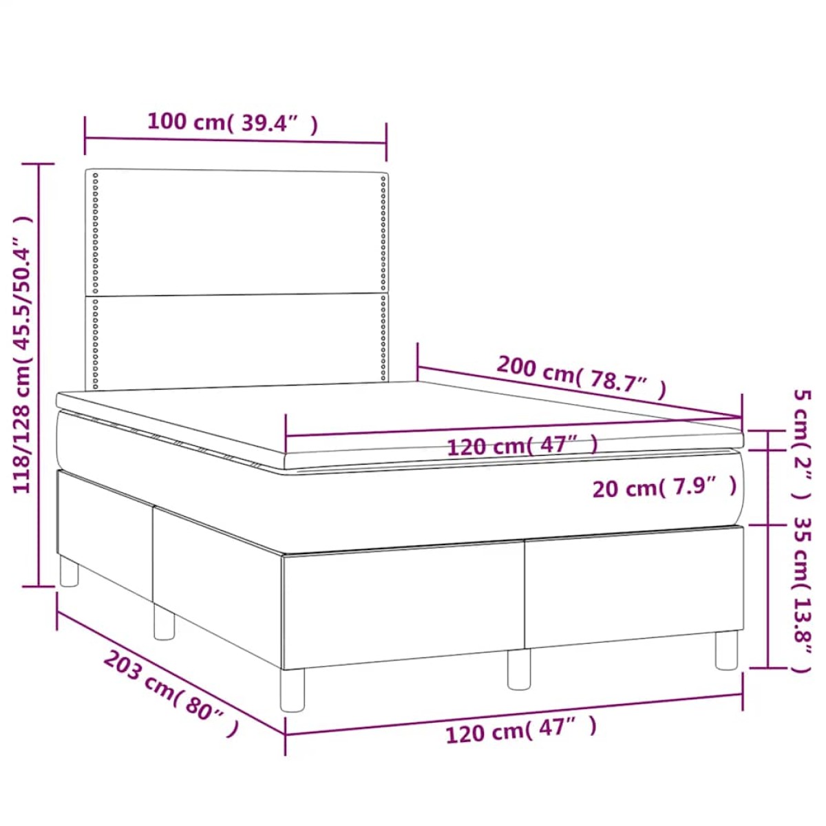 vidaXL Κρεβάτι Boxspring με Στρώμα Σκούρο Πράσινο 120x200εκ. Βελούδινο