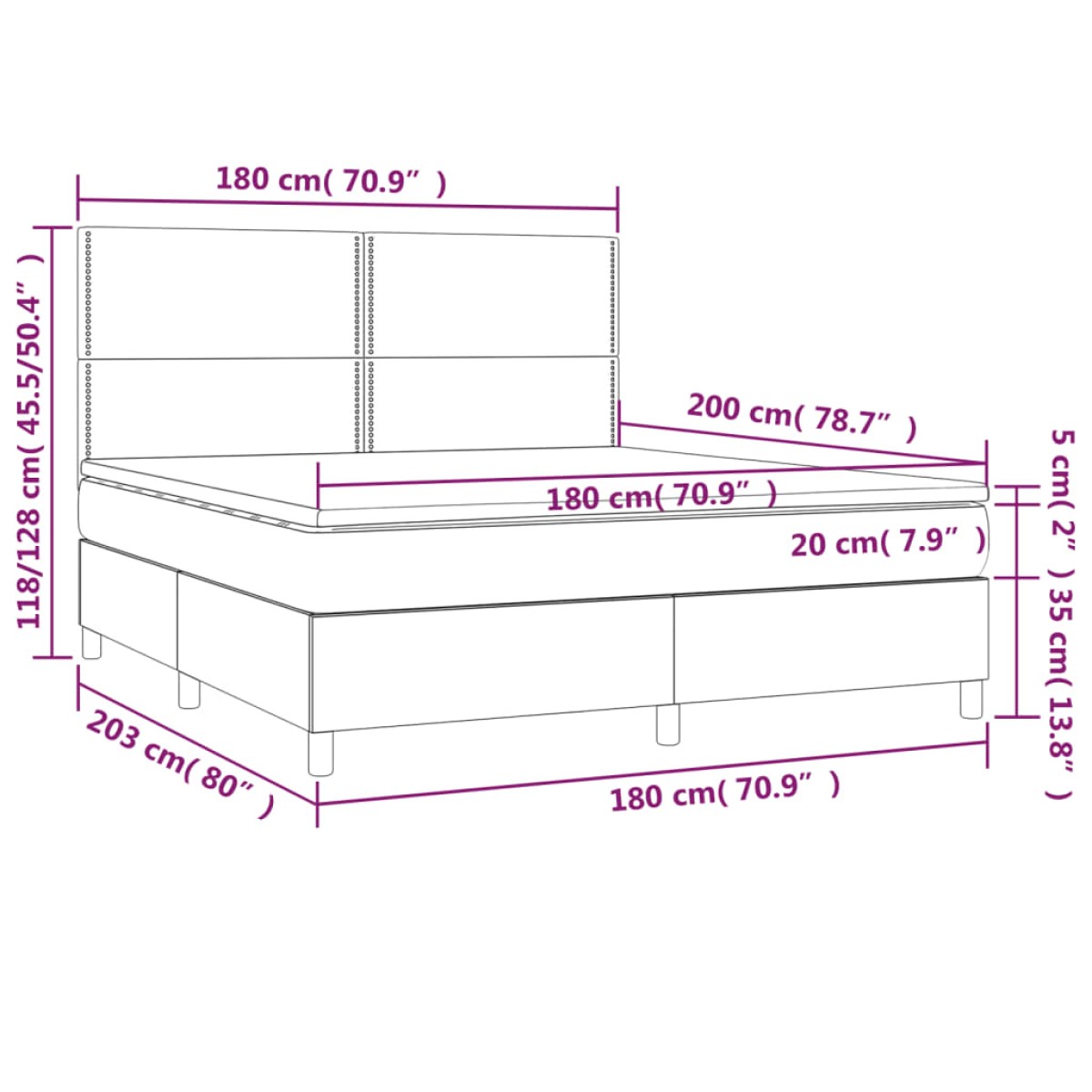 vidaXL Κρεβάτι Boxspring με Στρώμα Μαύρο 180x200 εκ. Βελούδινο