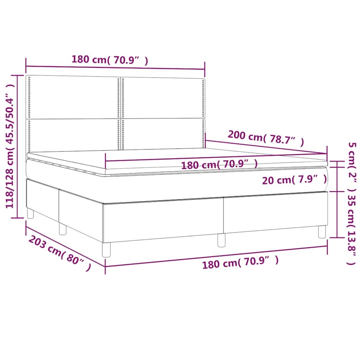vidaXL Κρεβάτι Boxspring με Στρώμα Σκούρο Πράσινο 180x200εκ. Βελούδινο