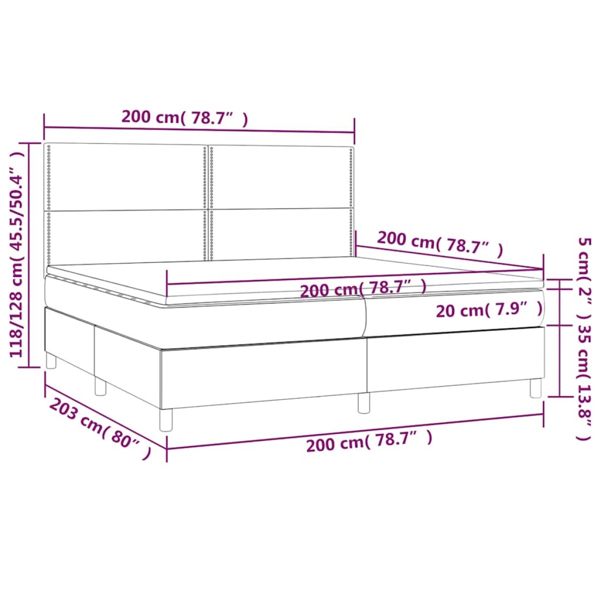 vidaXL Κρεβάτι Boxspring με Στρώμα Σκούρο Πράσινο 200x200εκ. Βελούδινο