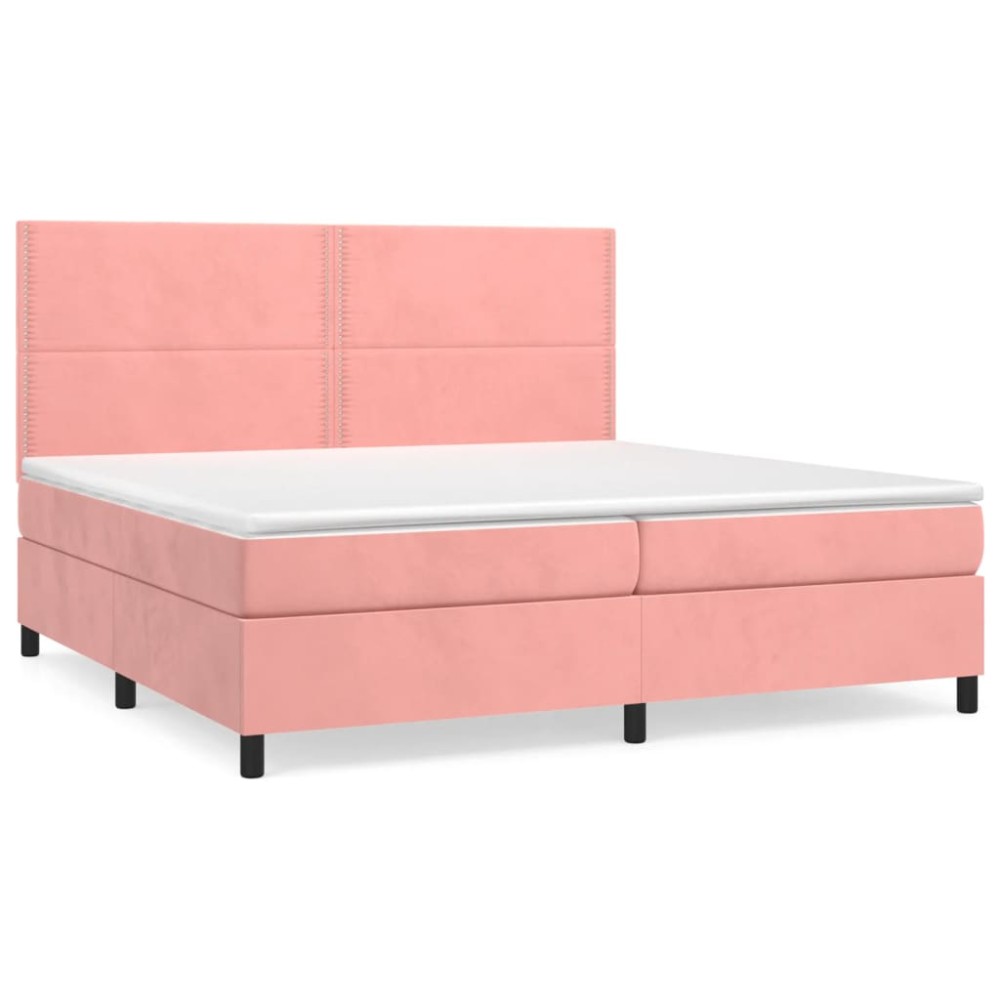vidaXL Κρεβάτι Boxspring με Στρώμα Ροζ 200x200 εκ. Βελούδινο
