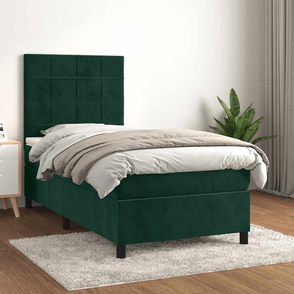 vidaXL Κρεβάτι Boxspring με Στρώμα Σκούρο Πράσινο 80x200 εκ. Βελούδινο