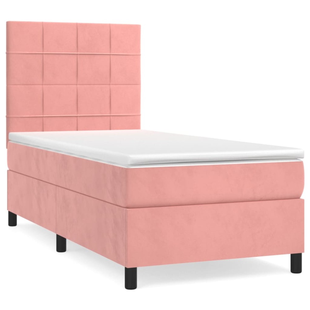 vidaXL Κρεβάτι Boxspring με Στρώμα Ροζ 90x200 εκ. Βελούδινο