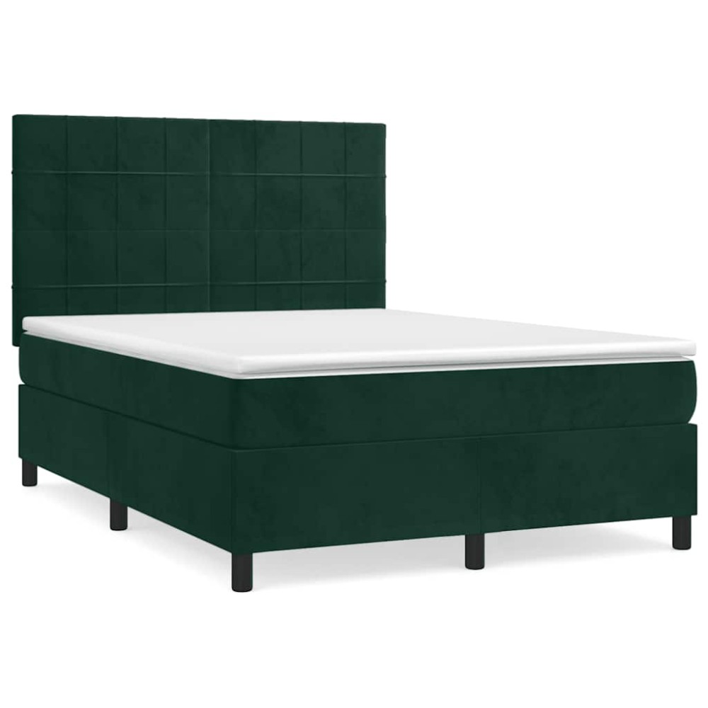 vidaXL Κρεβάτι Boxspring με Στρώμα Σκούρο Πράσινο 140x200εκ. Βελούδινο
