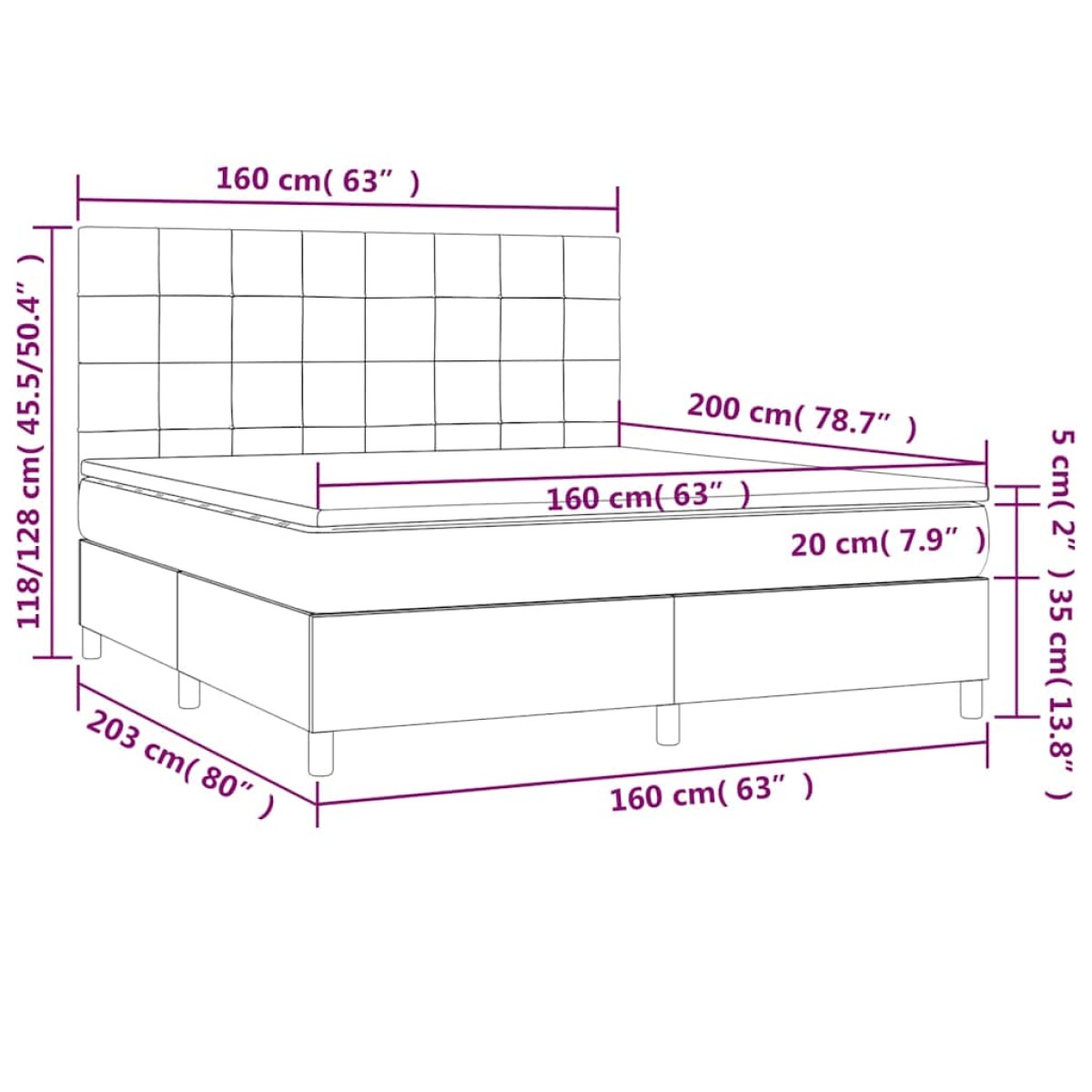 vidaXL Κρεβάτι Boxspring με Στρώμα Σκούρο Πράσινο 160x200εκ. Βελούδινο