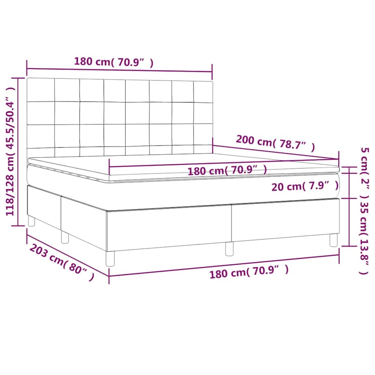 vidaXL Κρεβάτι Boxspring με Στρώμα Σκούρο Πράσινο 180x200εκ. Βελούδινο