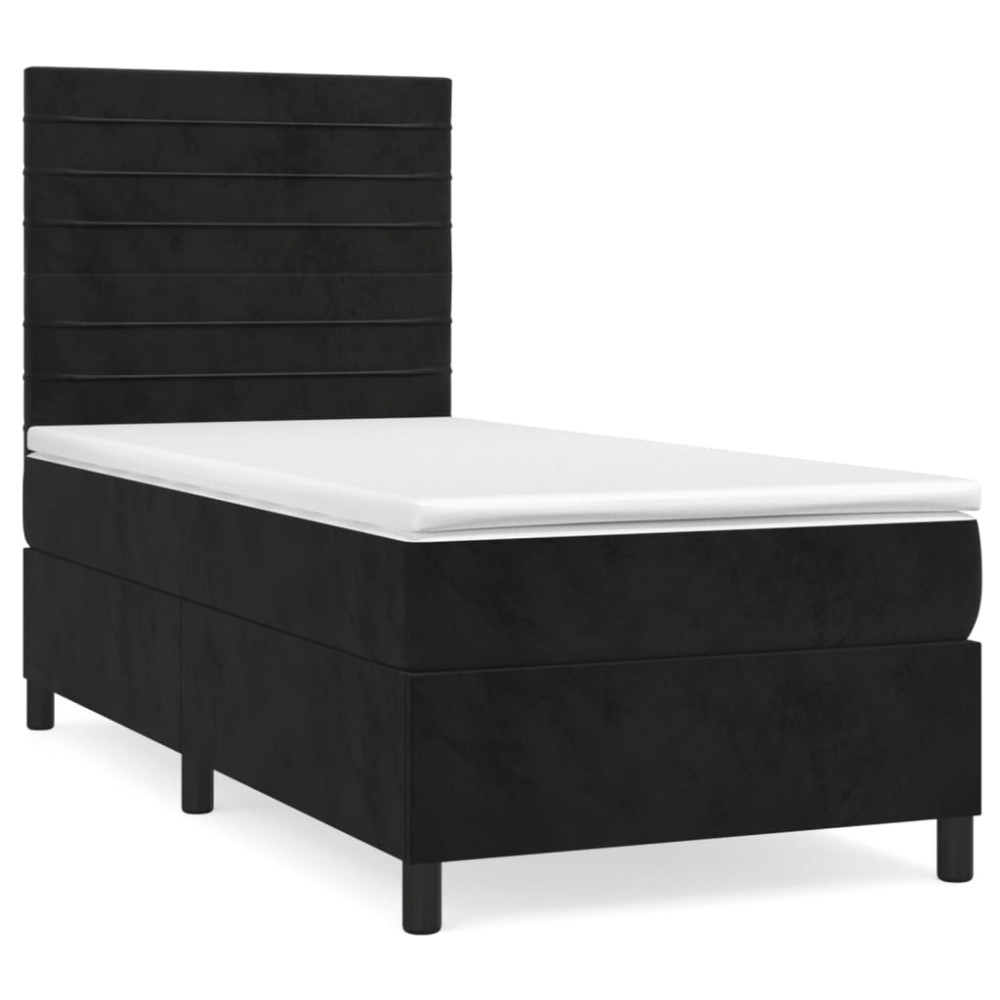 vidaXL Κρεβάτι Boxspring με Στρώμα Μαύρο 80 x 200 εκ. Βελούδινο
