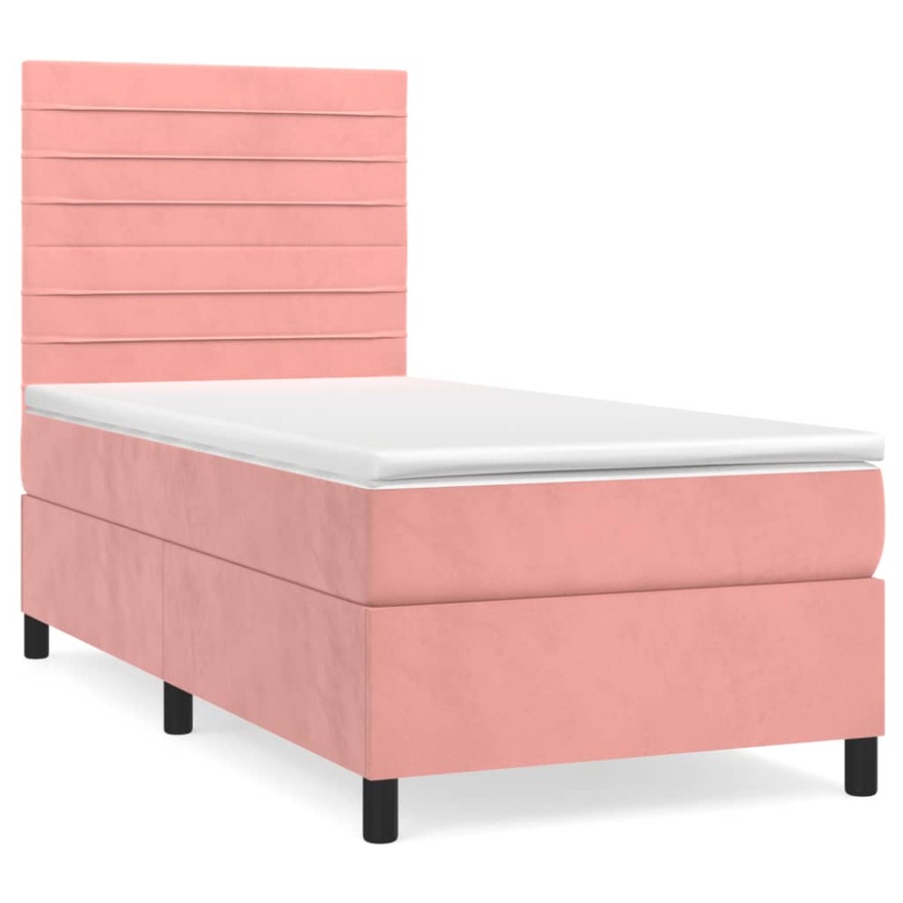 vidaXL Κρεβάτι Boxspring με Στρώμα Ροζ 80 x 200 εκ. Βελούδινο
