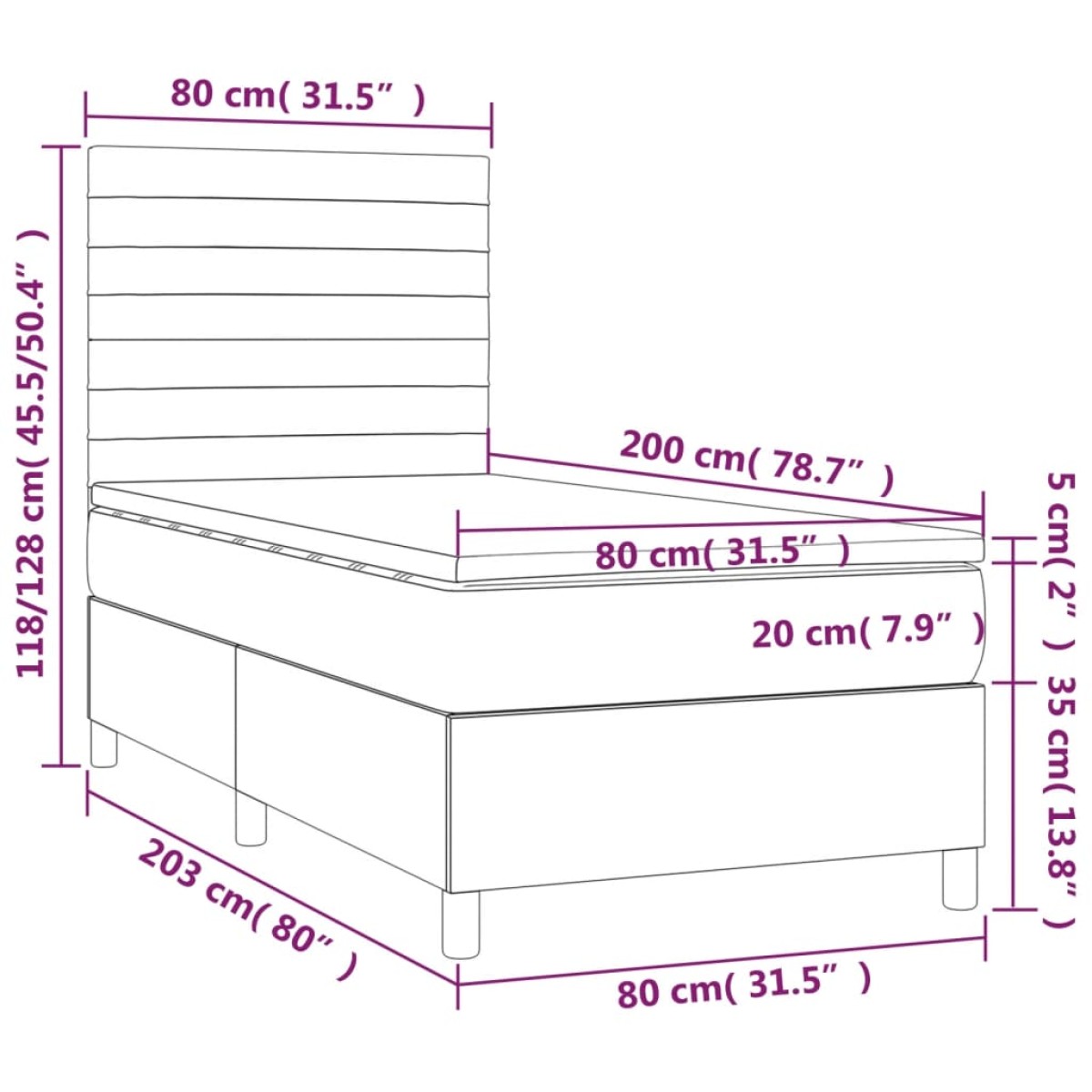 vidaXL Κρεβάτι Boxspring με Στρώμα Ροζ 80 x 200 εκ. Βελούδινο