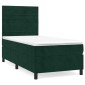 vidaXL Κρεβάτι Boxspring με Στρώμα Σκούρο Πράσινο 90x200 εκ. Βελούδινο