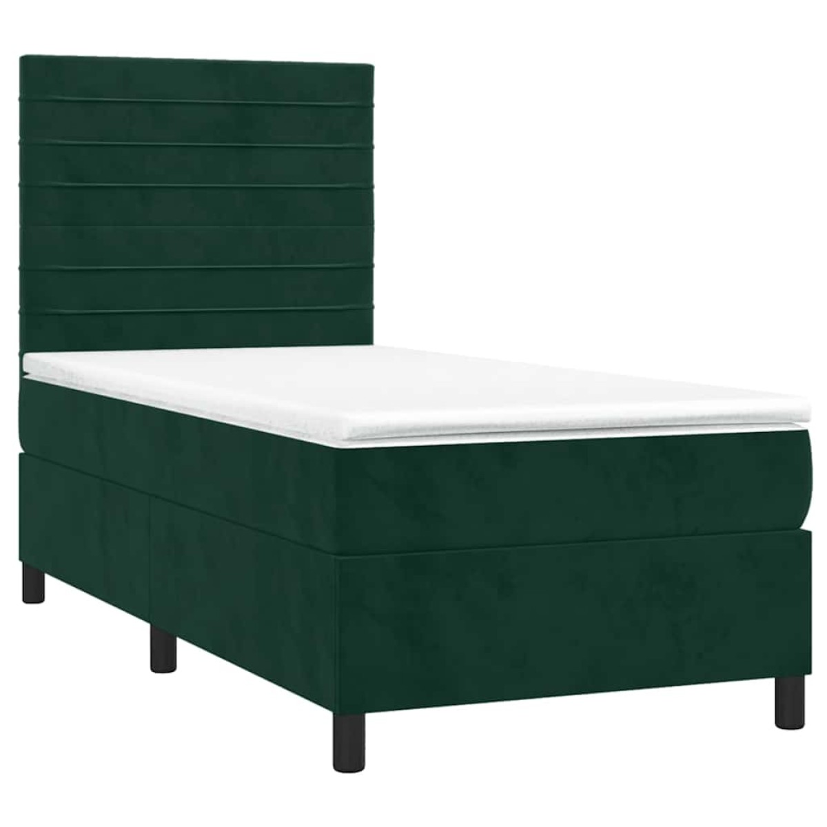 vidaXL Κρεβάτι Boxspring με Στρώμα Σκούρο Πράσινο 90x200 εκ. Βελούδινο