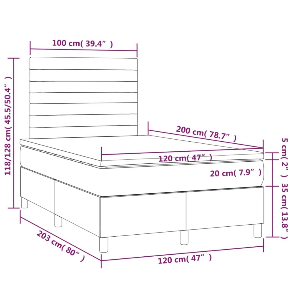 vidaXL Κρεβάτι Boxspring με Στρώμα Μαύρο 120 x 200 εκ. Βελούδινο