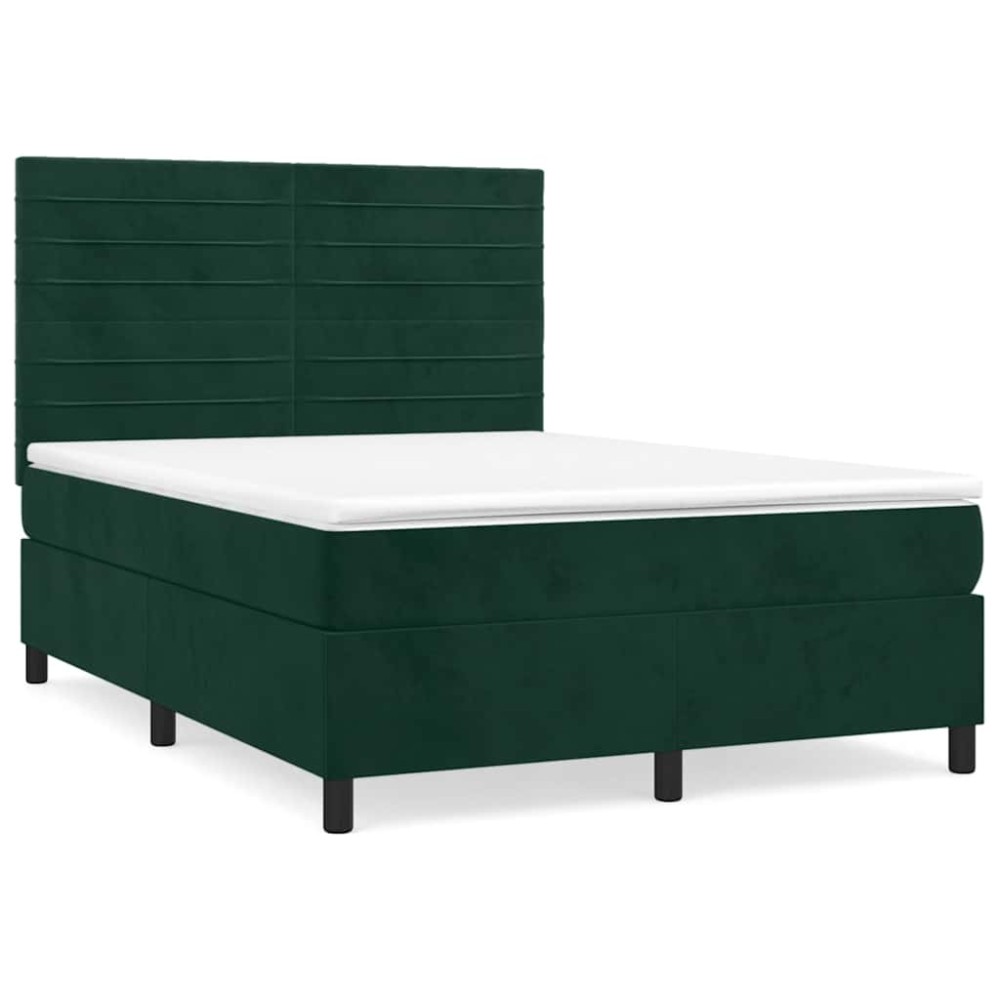 vidaXL Κρεβάτι Boxspring με Στρώμα Σκούρο Πράσινο 140x190εκ. Βελούδινο