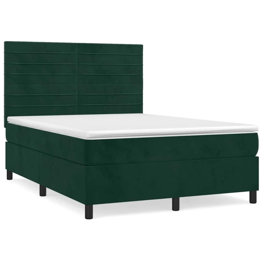 vidaXL Κρεβάτι Boxspring με Στρώμα Σκούρο Πράσινο 140x200εκ. Βελούδινο