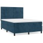 vidaXL Κρεβάτι Boxspring με Στρώμα Σκούρο Μπλε 140x200 εκ. Βελούδινο