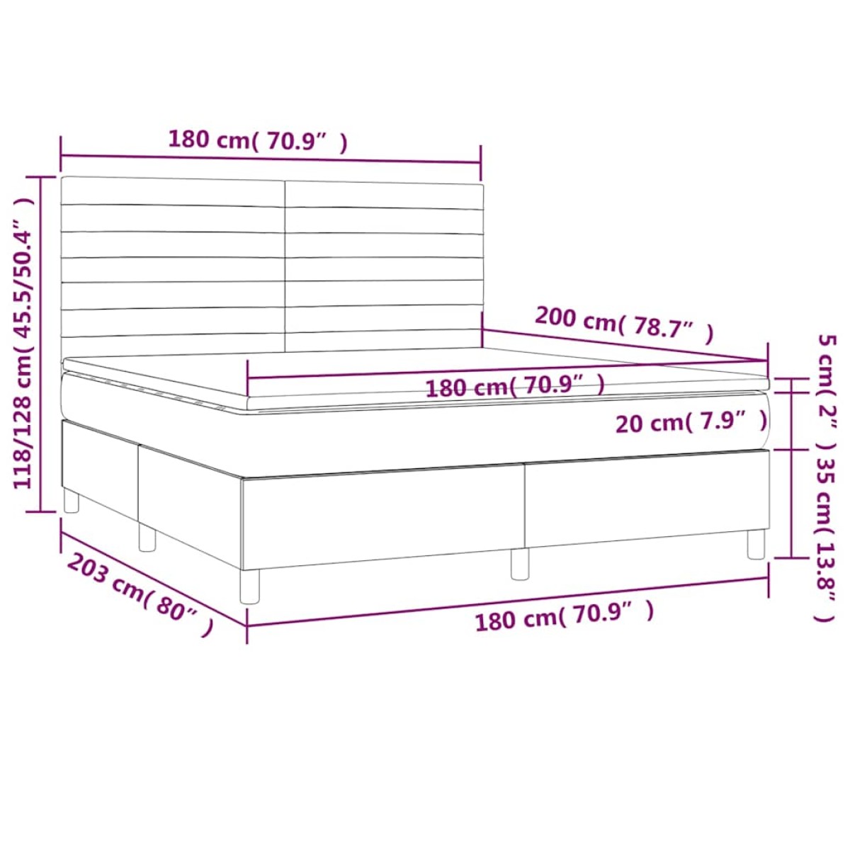 vidaXL Κρεβάτι Boxspring με Στρώμα Σκούρο Πράσινο 180x200εκ. Βελούδινο