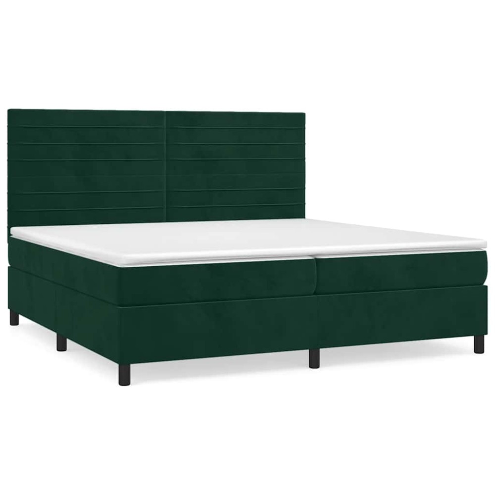 vidaXL Κρεβάτι Boxspring με Στρώμα Σκούρο Πράσινο 200x200εκ. Βελούδινο