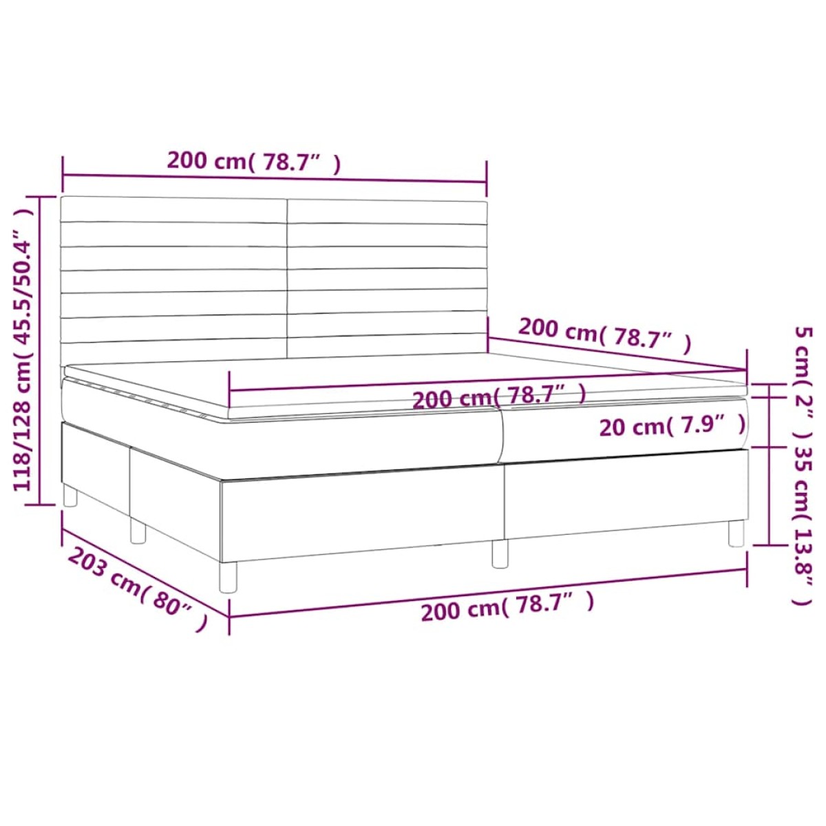 vidaXL Κρεβάτι Boxspring με Στρώμα Σκούρο Πράσινο 200x200εκ. Βελούδινο