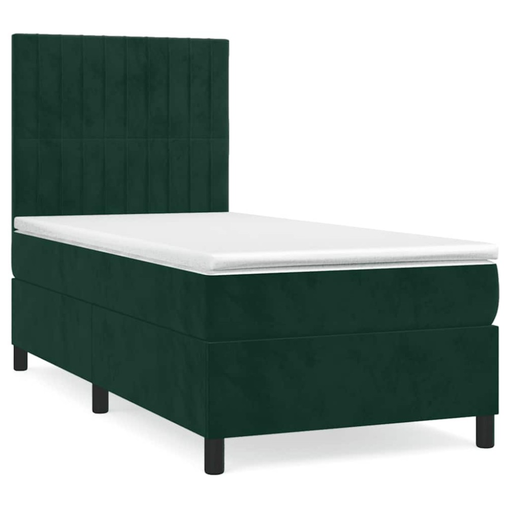 vidaXL Κρεβάτι Boxspring με Στρώμα Σκούρο Πράσινο 80x200 εκ. Βελούδινο
