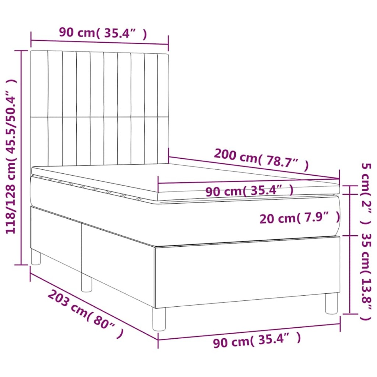 vidaXL Κρεβάτι Boxspring με Στρώμα Σκούρο Πράσινο 90x200 εκ. Βελούδινο