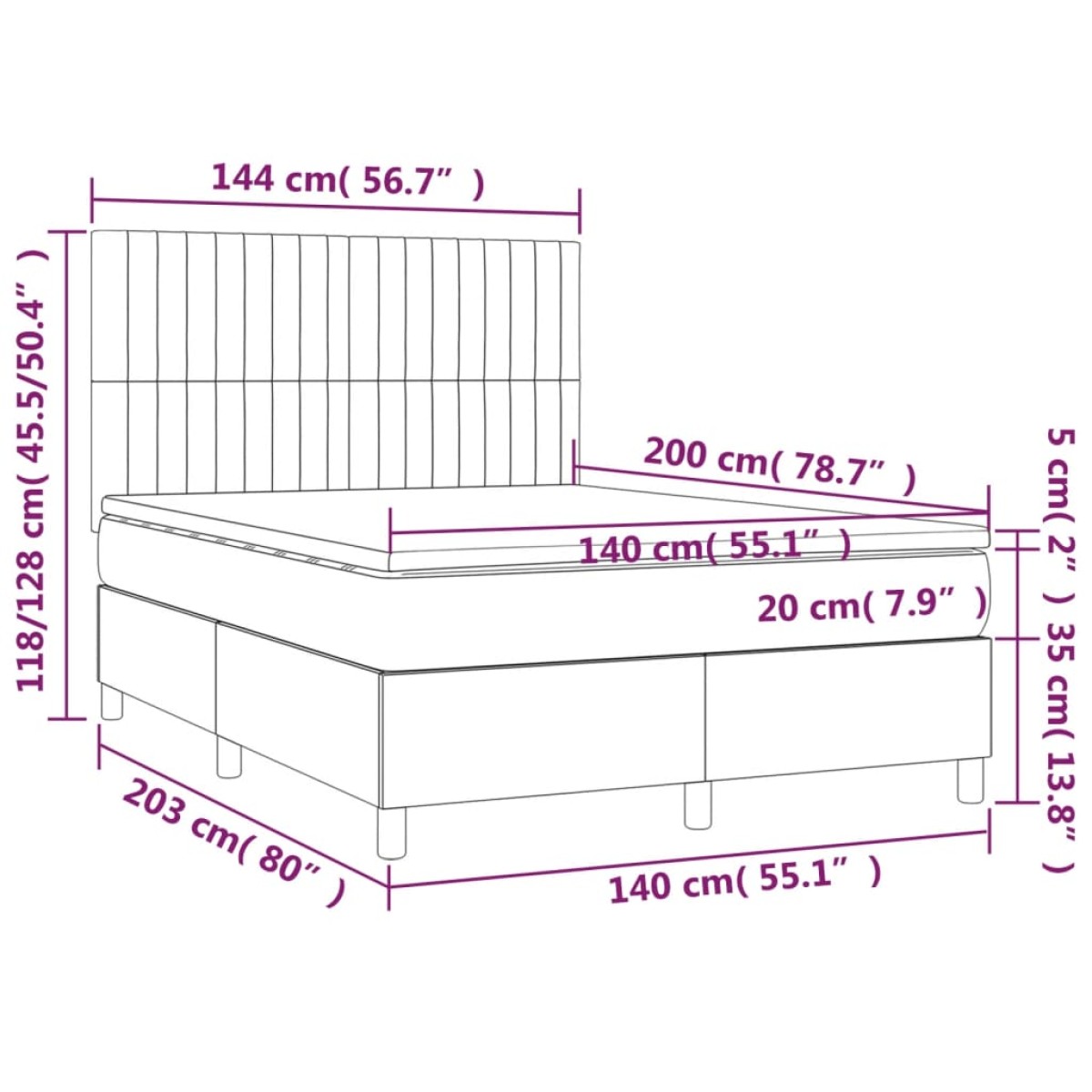 vidaXL Κρεβάτι Boxspring με Στρώμα Μαύρο 140x200 εκ. Βελούδινο